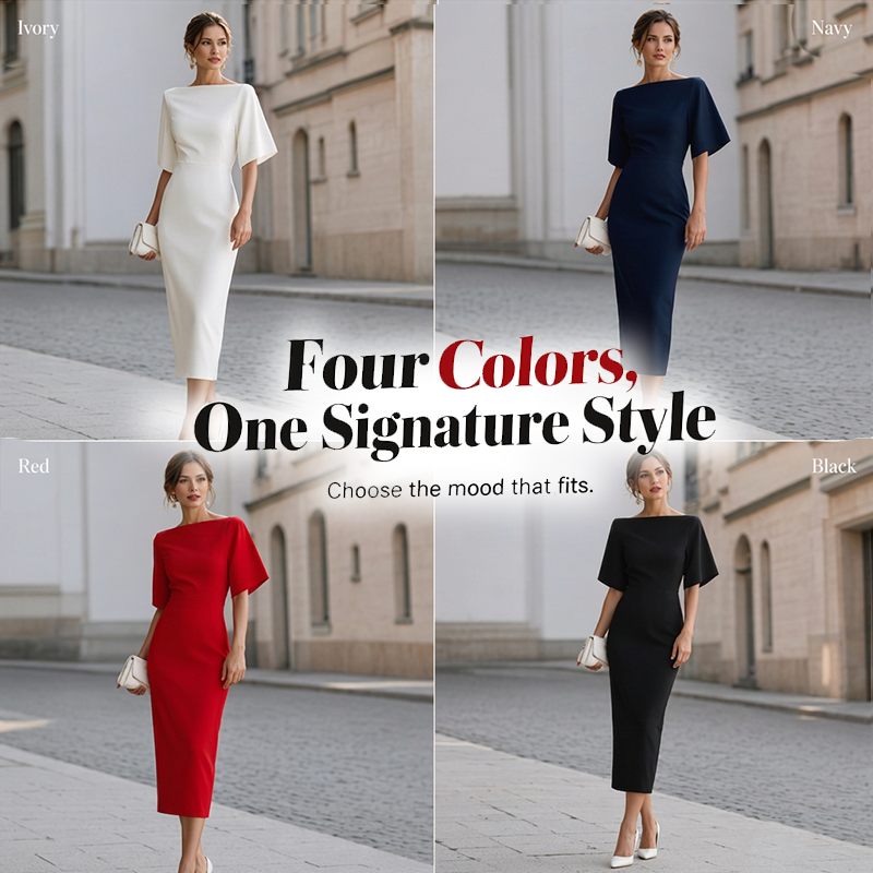 🌟 Der Look, den alle suchen – bei uns 50% günstiger! Elegantes Damenkleid mit U-Boot-Ausschnitt und Flatterärmeln