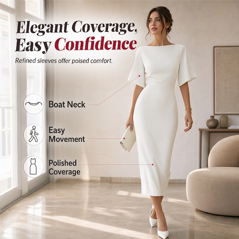 🌟 Der Look, den alle suchen – bei uns 50% günstiger! Elegantes Damenkleid mit U-Boot-Ausschnitt und Flatterärmeln