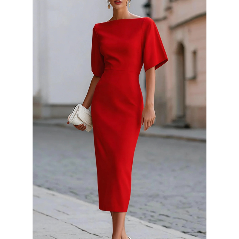 🌟 Der Look, den alle suchen – bei uns 50% günstiger! Elegantes Damenkleid mit U-Boot-Ausschnitt und Flatterärmeln