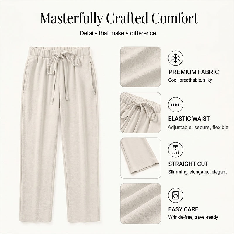 Lässige Damenhose mit weitem Bein und Kordelzug