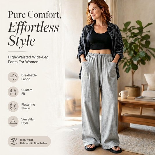 Damen hoch taillierte weite Kordelzug-Hose