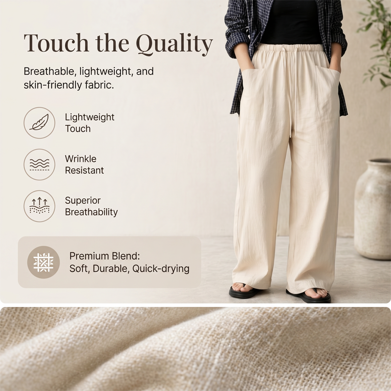 Damen hoch taillierte weite Kordelzug-Hose