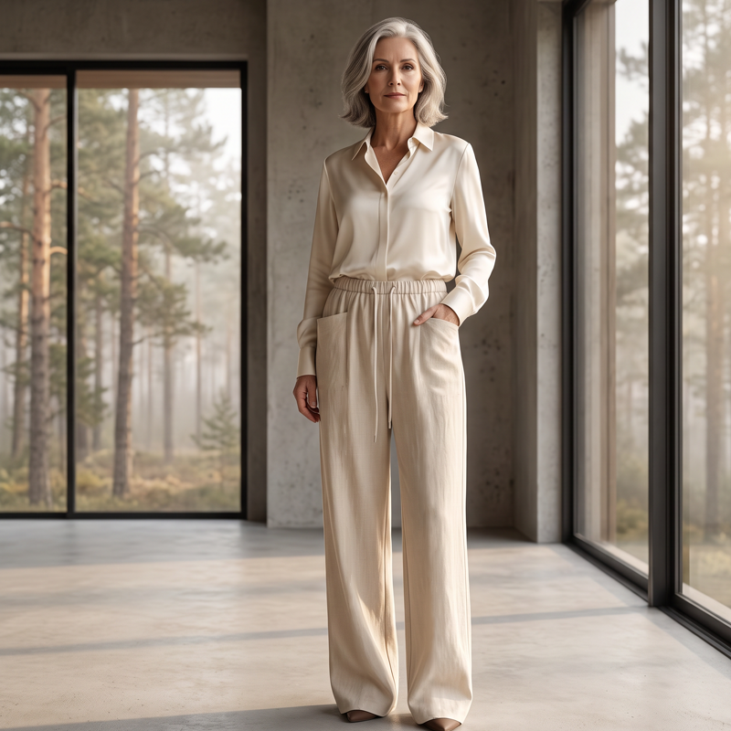 Damen hoch taillierte weite Kordelzug-Hose
