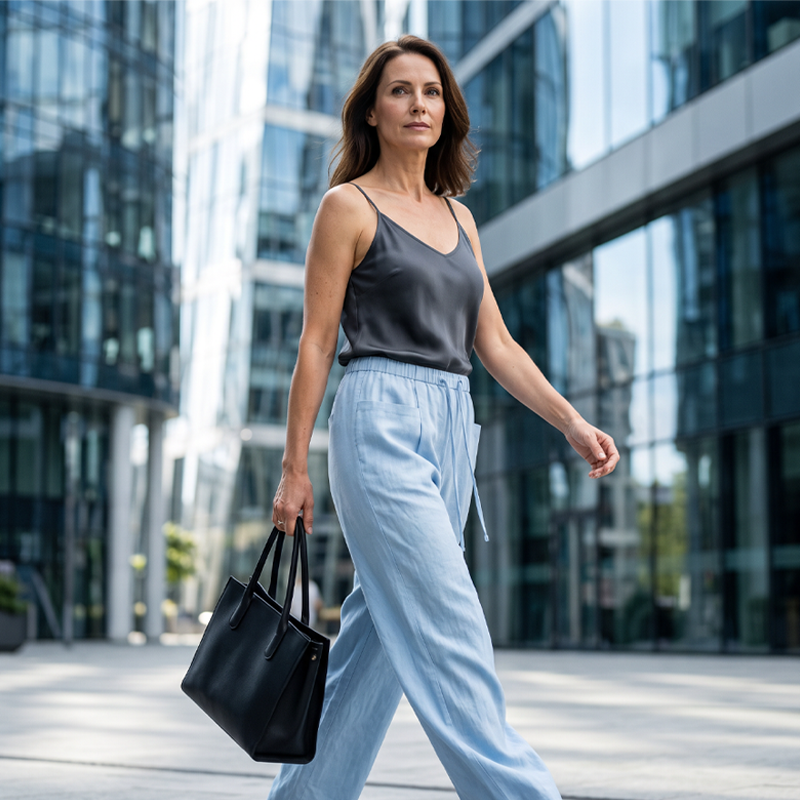 Damen hoch taillierte weite Kordelzug-Hose