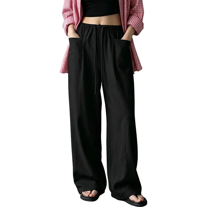 Damen hoch taillierte weite Kordelzug-Hose