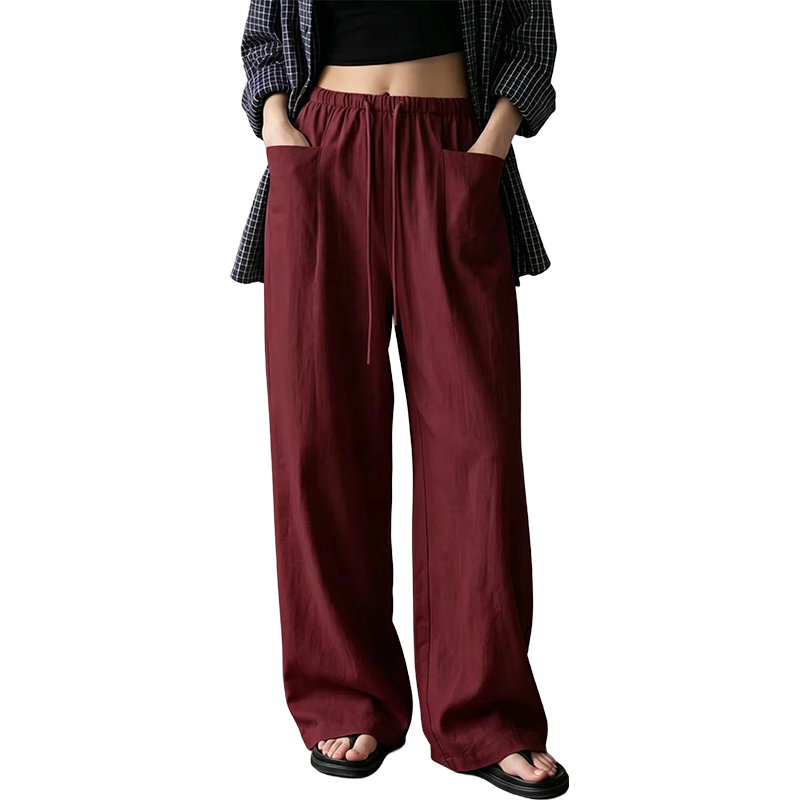 Damen hoch taillierte weite Kordelzug-Hose