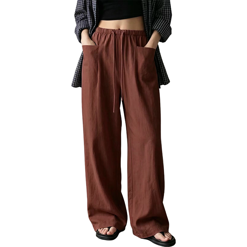 Damen hoch taillierte weite Kordelzug-Hose