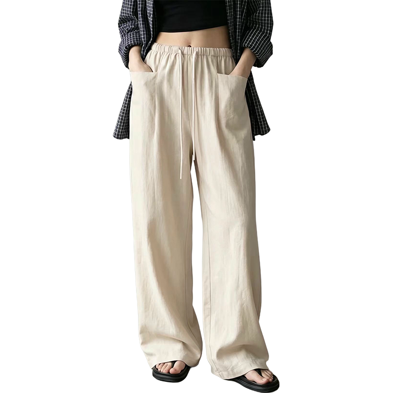 Damen hoch taillierte weite Kordelzug-Hose