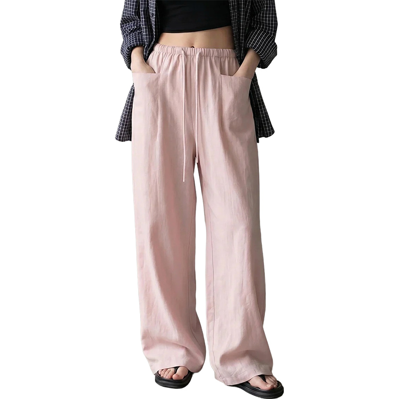 Damen hoch taillierte weite Kordelzug-Hose