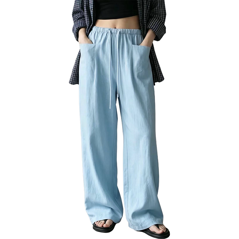 Damen hoch taillierte weite Kordelzug-Hose