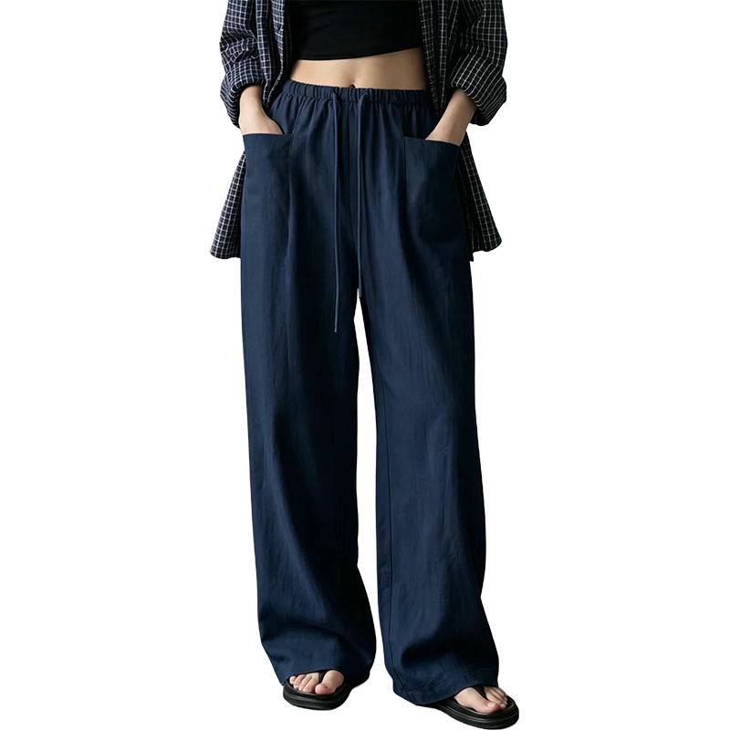 Damen hoch taillierte weite Kordelzug-Hose