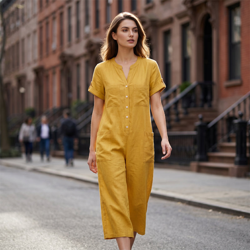 Lässiger Jumpsuit mit kurzen Ärmeln und weiten Hosenbeinen für Damen