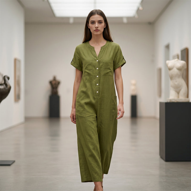 Lässiger Jumpsuit mit kurzen Ärmeln und weiten Hosenbeinen für Damen