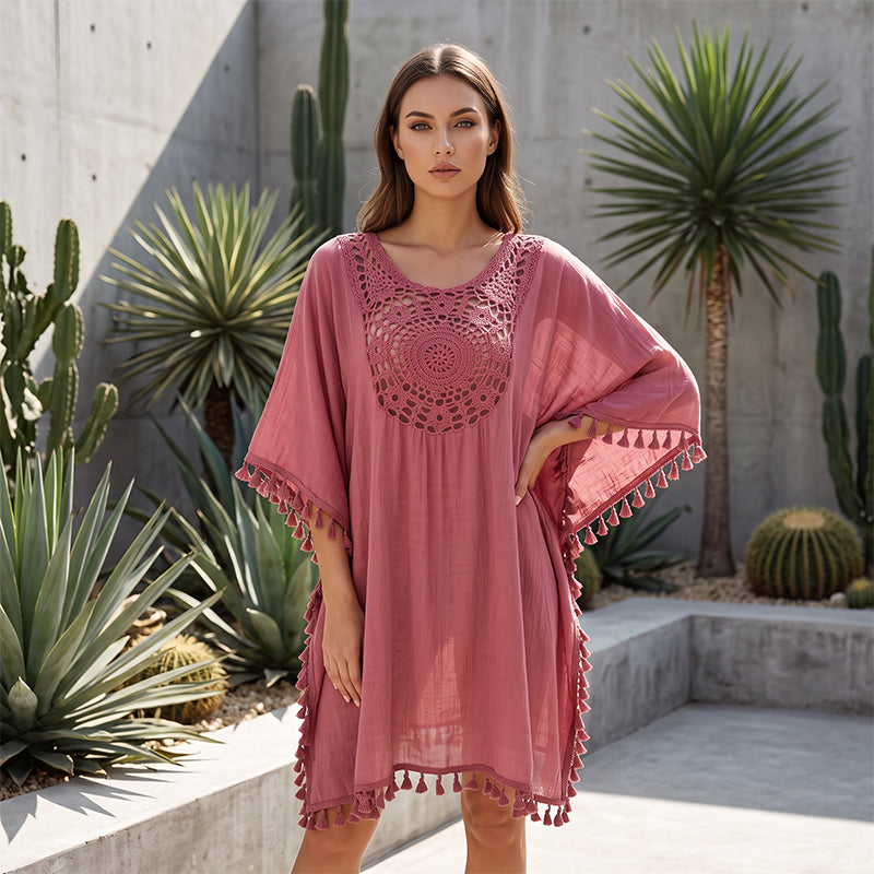 ⌛50 % Rabatt am letzten Tag – Strandpareo für Damen aus gehäkeltem Patchwork mit Quaste