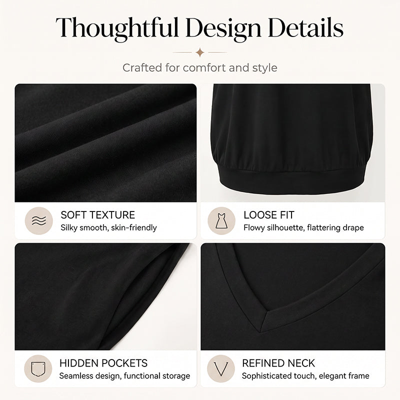 📈 Verkaufshit Nr. 1 – direkt 50%! T-Shirt-Kleid mit V-Ausschnitt für Damen in Übergrößen