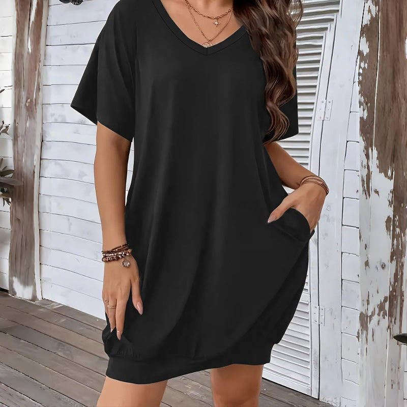 📈 Verkaufshit Nr. 1 – direkt 50%! T-Shirt-Kleid mit V-Ausschnitt für Damen in Übergrößen