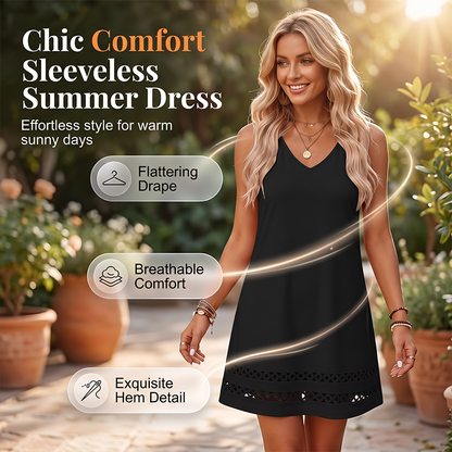 Aktueller Trend🔥 Ärmelloses Kleid mit gestanztem Saum – vielseitiges Modell mit V-Ausschnitt