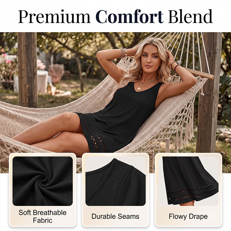 Aktueller Trend🔥 Ärmelloses Kleid mit gestanztem Saum – vielseitiges Modell mit V-Ausschnitt