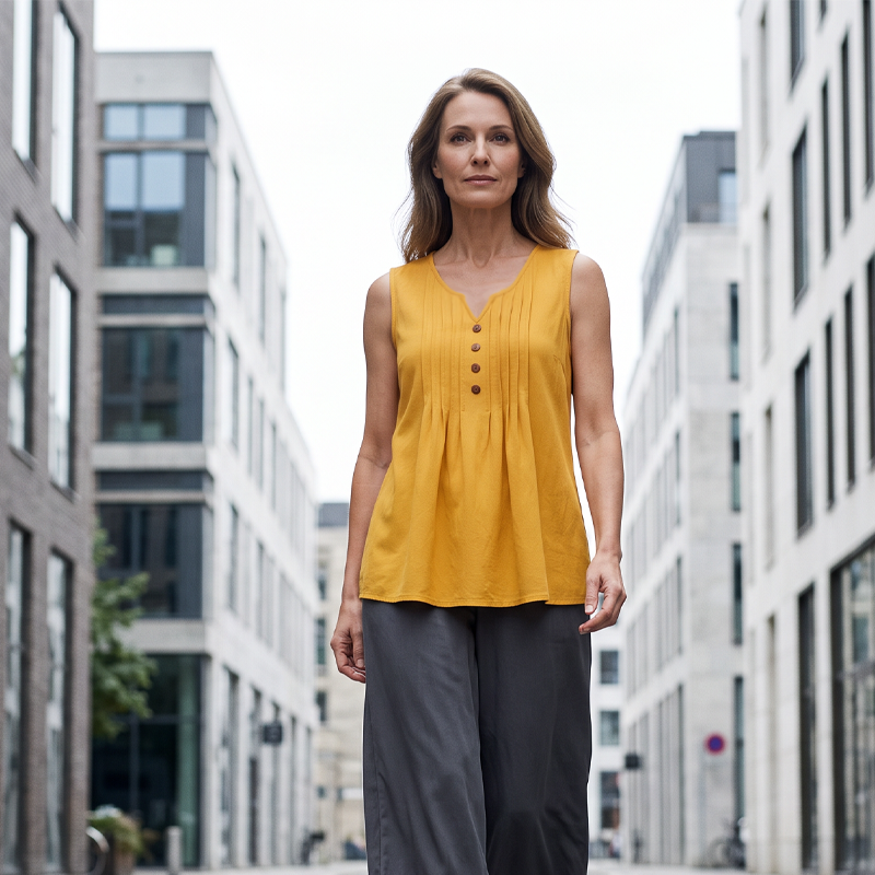 Ärmelloses Plissee-Tanktop mit V-Ausschnitt für Damen