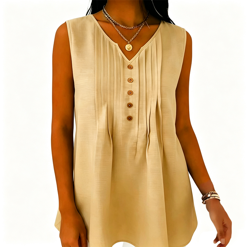 Ärmelloses Plissee-Tanktop mit V-Ausschnitt für Damen