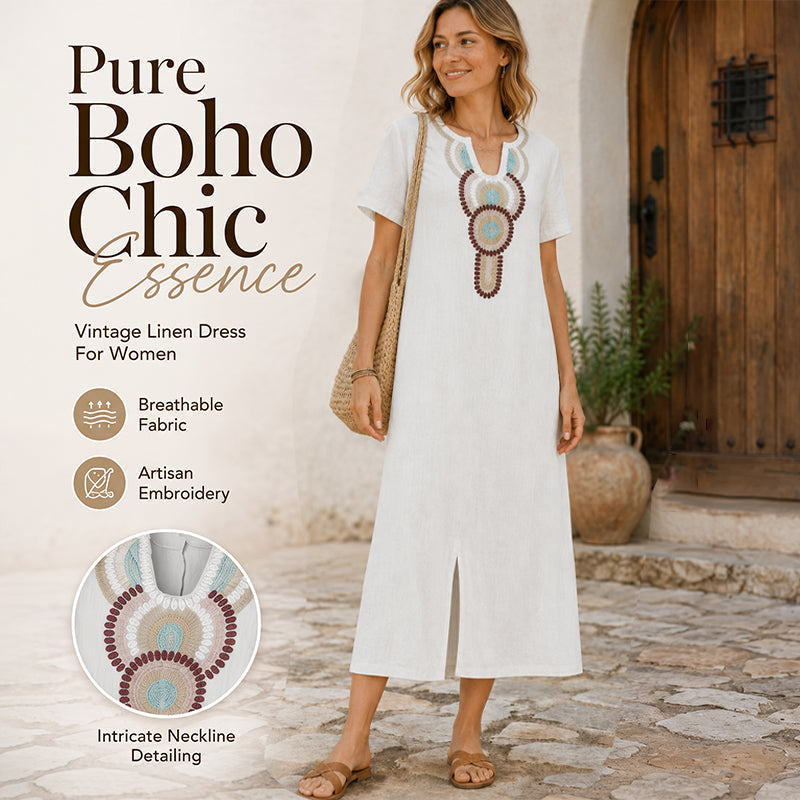 Besticktes Maxikleid für Damen mit Frontschlitz