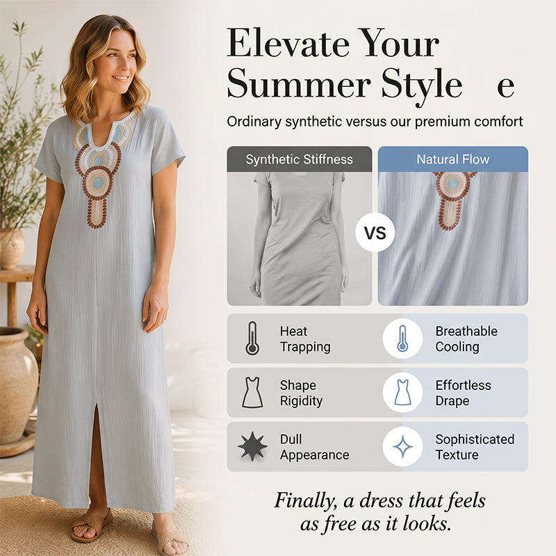Besticktes Maxikleid für Damen mit Frontschlitz
