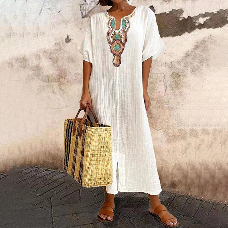 Besticktes Maxikleid für Damen mit Frontschlitz