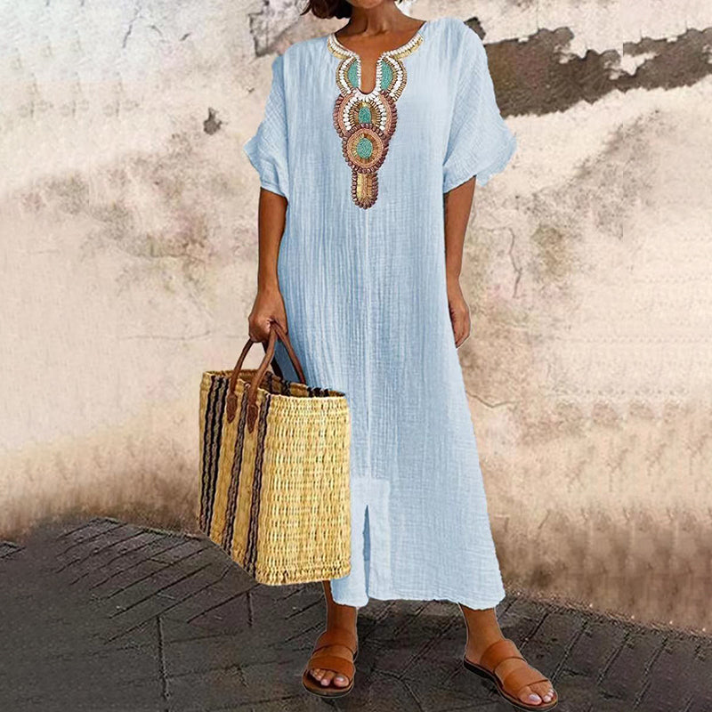 Besticktes Maxikleid für Damen mit Frontschlitz