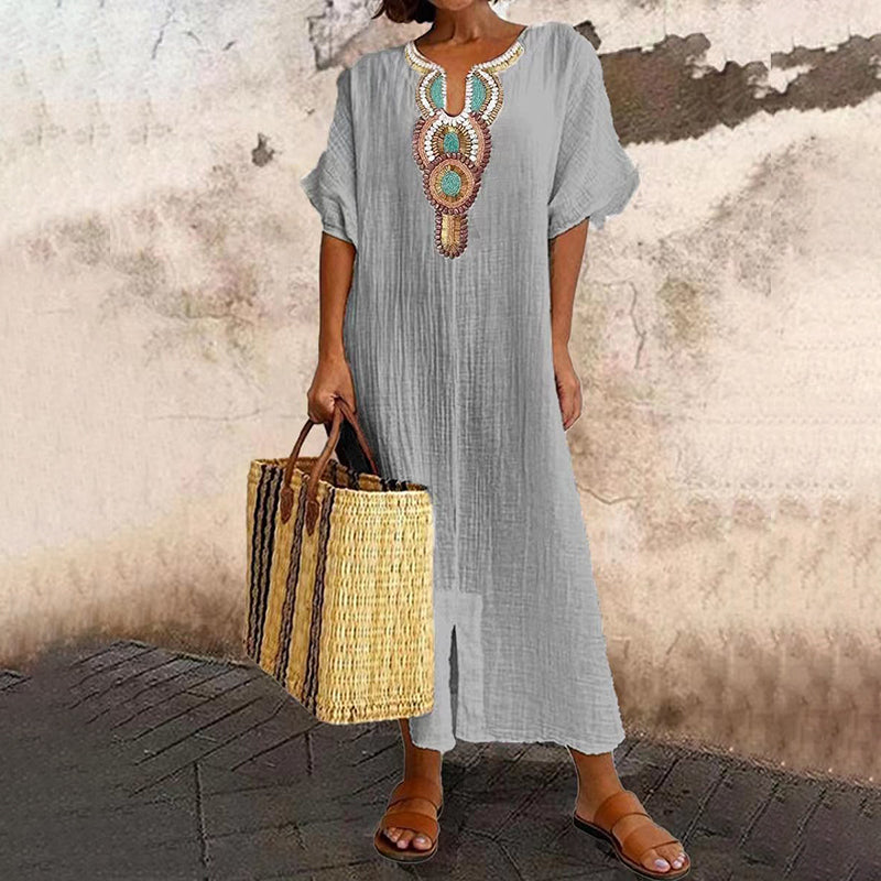 Besticktes Maxikleid für Damen mit Frontschlitz