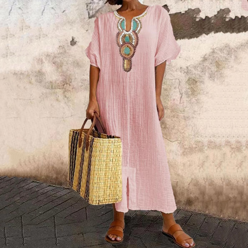 Besticktes Maxikleid für Damen mit Frontschlitz