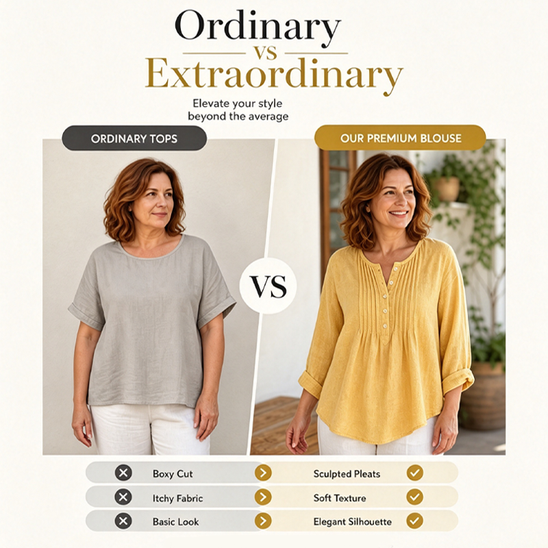 Damen Langarm-Henley-Bluse mit Falten