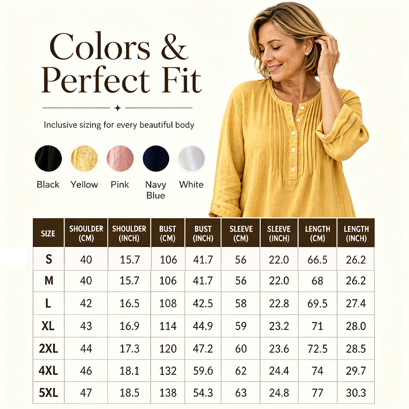 Damen Langarm-Henley-Bluse mit Falten
