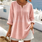 Damen Langarm-Henley-Bluse mit Falten