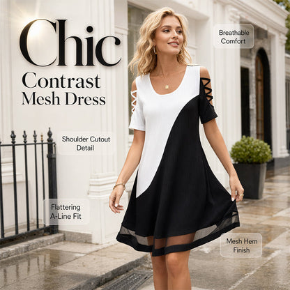 👗Luftiges Midikleid mit Mesh-Saum und Farbblock