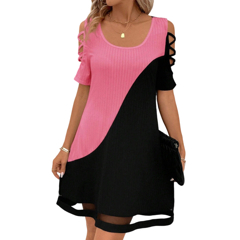 👗Luftiges Midikleid mit Mesh-Saum und Farbblock