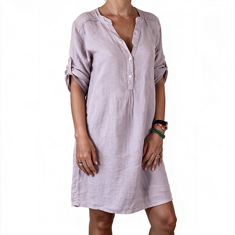 🌹Damen Sommer-V-Ausschnitt-Kleid mit hochkrempelbaren Ärmeln💕💕