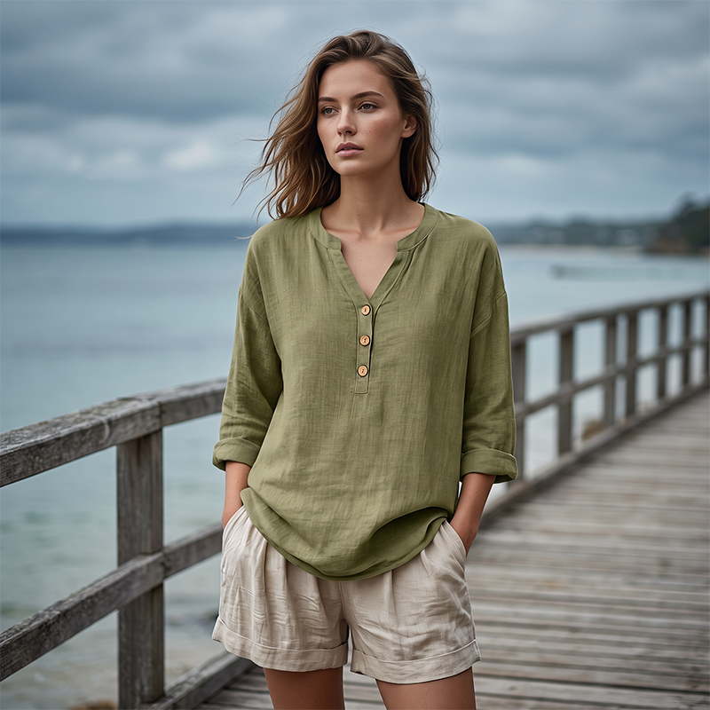 💕Damen lässige V-Ausschnitt-3/4-Arm-Bluse👍👍