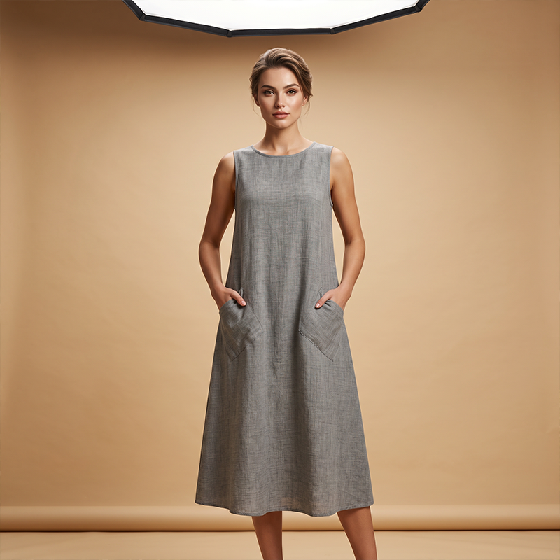 📈 Verkaufshit Nr. 1 – direkt 50%! Ärmelloses Freizeitkleid für Damen mit Rundhalsausschnitt – locker sitzendes Maxikleid im Leinen-Look mit Taschen