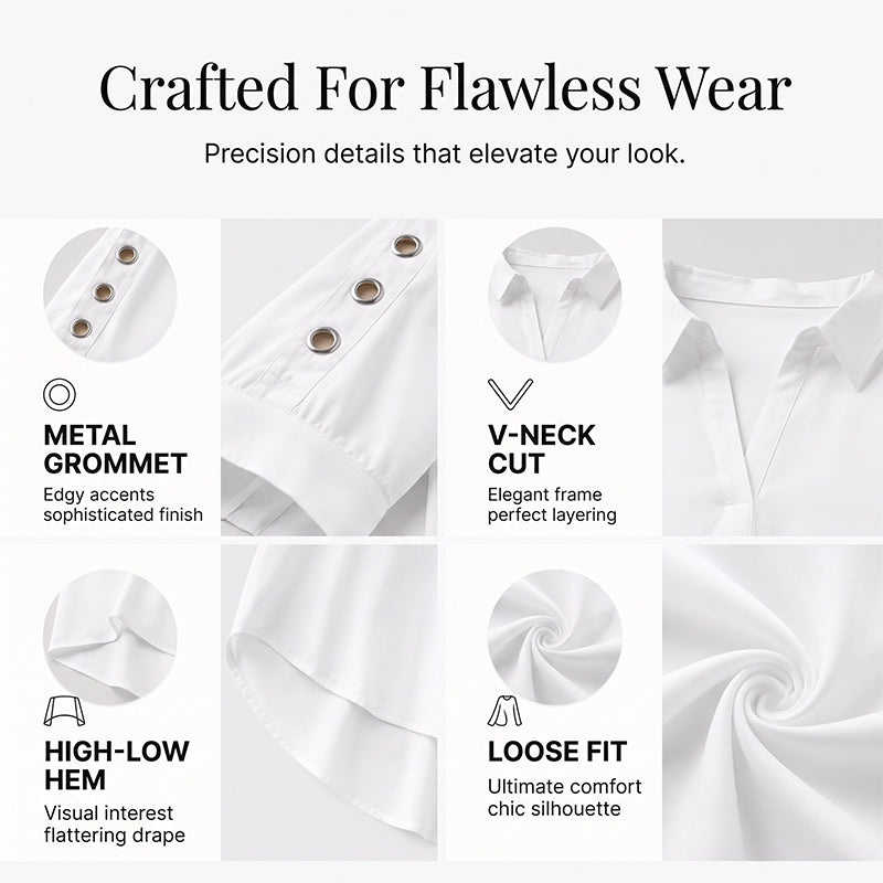 ⌛Zeitlich begrenztes Angebot – Damen übergroßes asymmetrisches Hemd mit Ösendetails