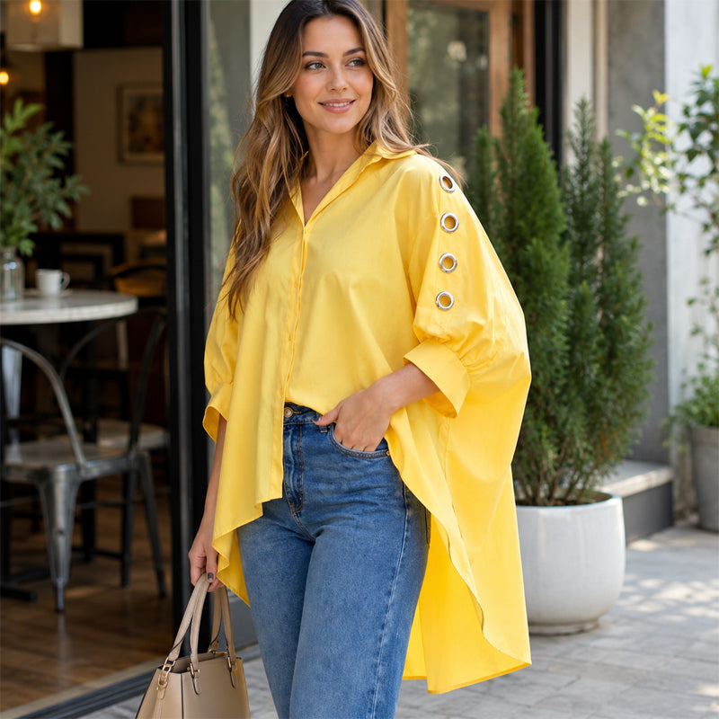 ⌛Zeitlich begrenztes Angebot – Damen übergroßes asymmetrisches Hemd mit Ösendetails