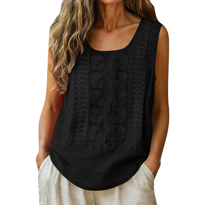 ⌛Zeitlich begrenztes Angebot – Damen bestickte Tanktops mit rundem Ausschnitt