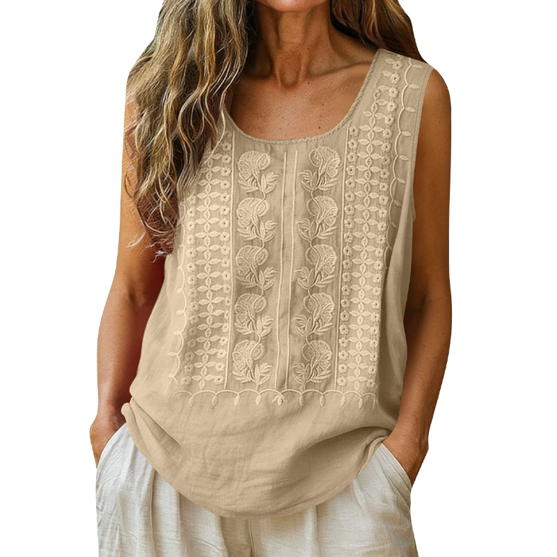 ⌛Zeitlich begrenztes Angebot – Damen bestickte Tanktops mit rundem Ausschnitt