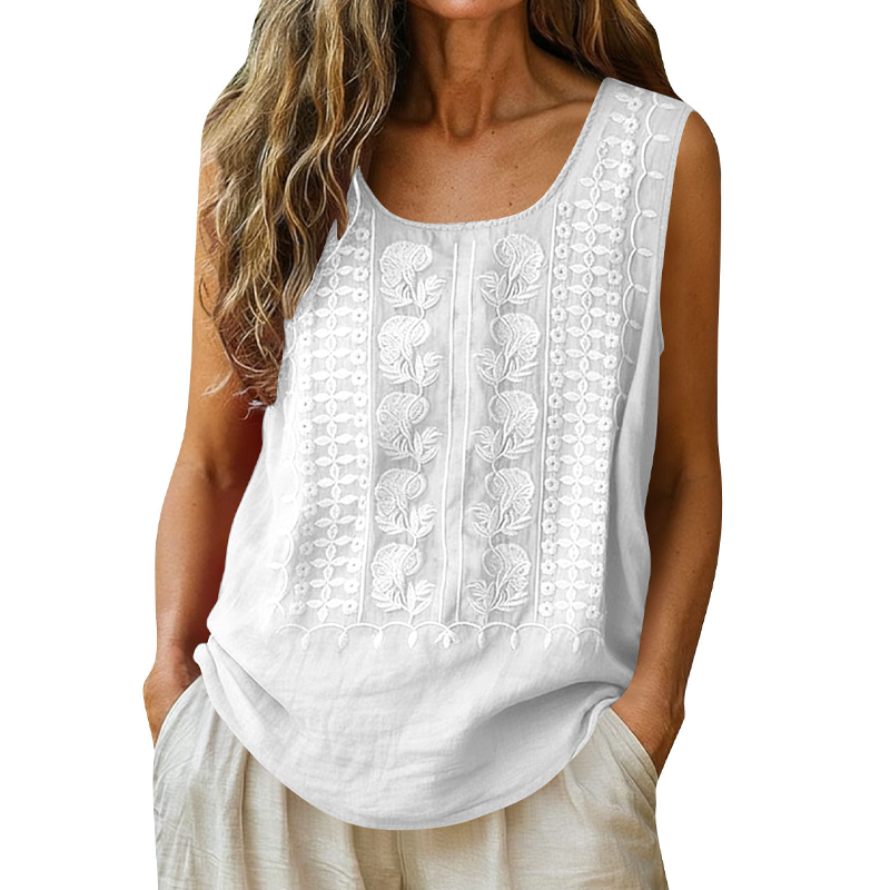 ⌛Zeitlich begrenztes Angebot – Damen bestickte Tanktops mit rundem Ausschnitt