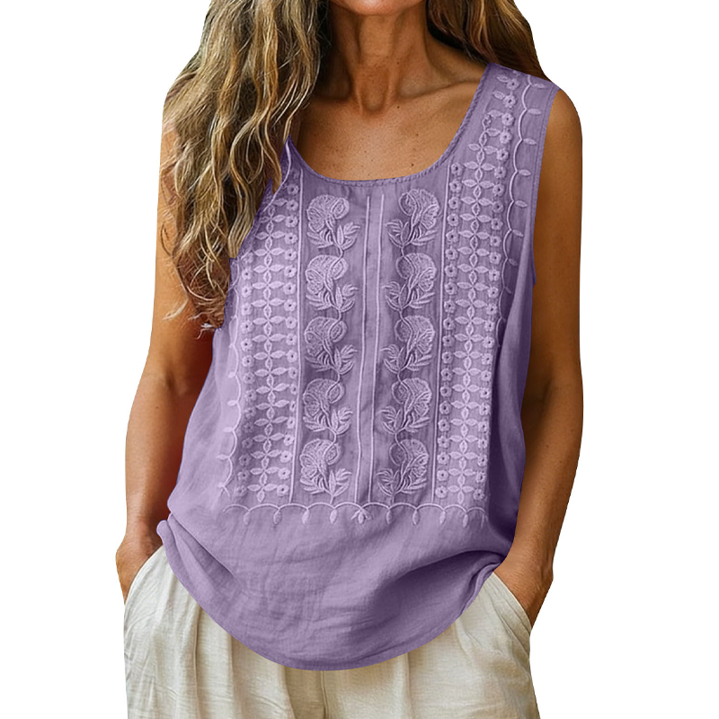 ⌛Zeitlich begrenztes Angebot – Damen bestickte Tanktops mit rundem Ausschnitt