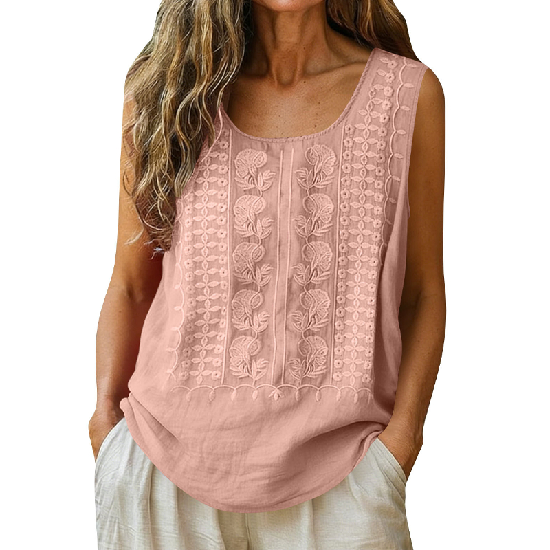 ⌛Zeitlich begrenztes Angebot – Damen bestickte Tanktops mit rundem Ausschnitt