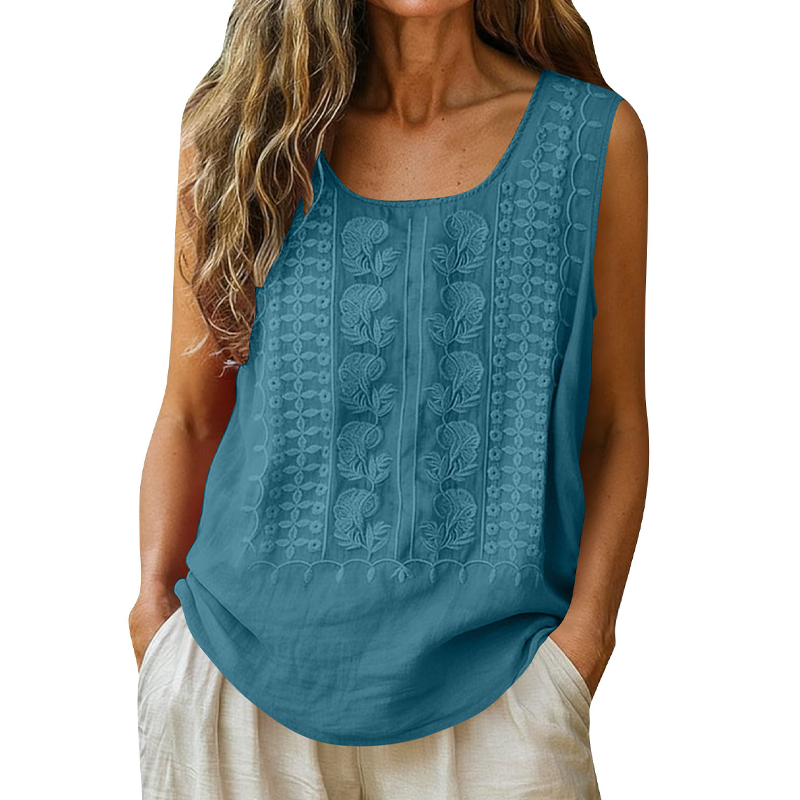 ⌛Zeitlich begrenztes Angebot – Damen bestickte Tanktops mit rundem Ausschnitt