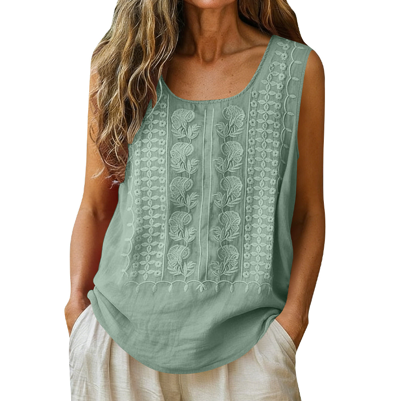 ⌛Zeitlich begrenztes Angebot – Damen bestickte Tanktops mit rundem Ausschnitt
