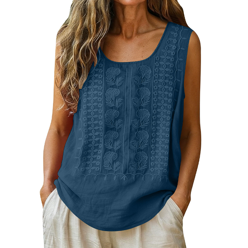 ⌛Zeitlich begrenztes Angebot – Damen bestickte Tanktops mit rundem Ausschnitt