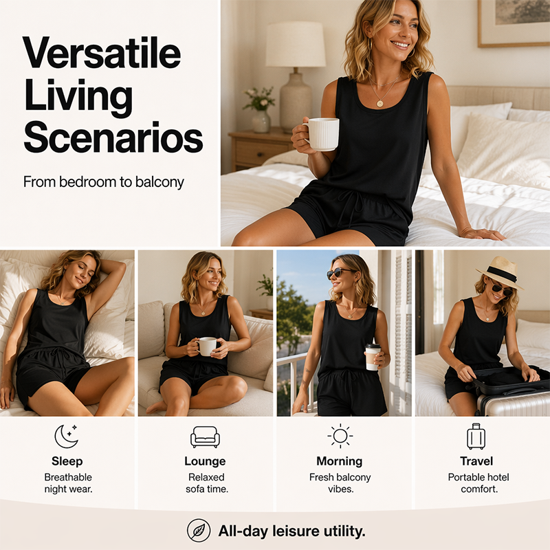 Set aus einem lässigen Tanktop und Shorts mit Kordelzug für Damen