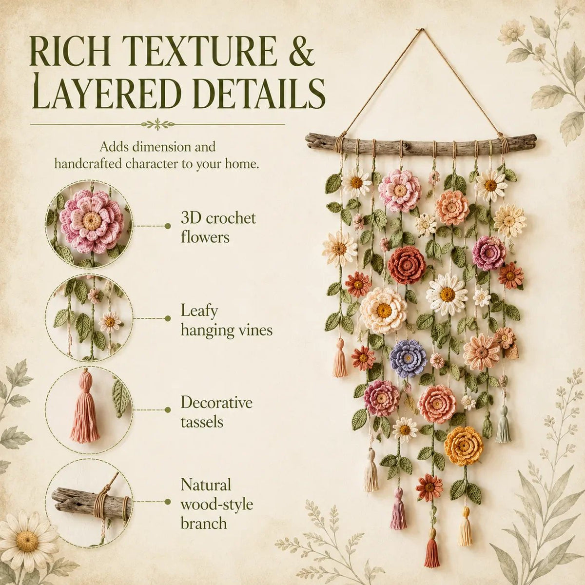 ❄️Sommerfrische 50 % Rabatt!🌸Boho-Dekoration mit all'uncinetto Blumen 🌸🌿
